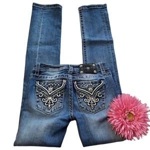 Miss Me Rhinestones flap pockets  Skinny Jeans 14